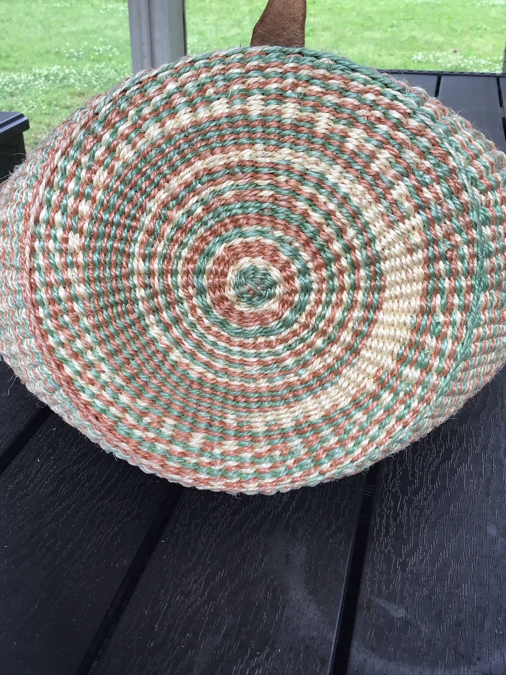 Made in Kenya Woven From Sisal Fibre Tote with Leather Trim - Tan & Green Coral - Picture 4 of 16